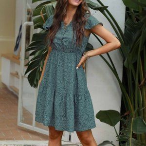 Short Sleeve, V Neck High Waist Floral Dress